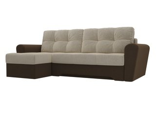 Угловой диван-кровать левый Амстердам, бежевый/коричневый/микровельвет