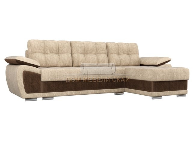 Угловой диван-кровать правый Нэстор, бежевый/коричневый/велюр