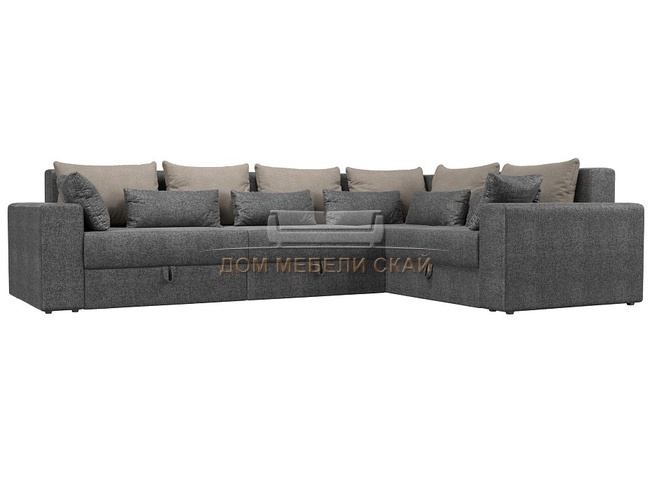 Угловой диван-кровать правый Майами Long, серый/бежевый/серый/рогожка