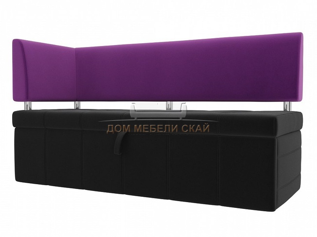 Кухонный диван Стоун с левым углом, черный/фиолетовый/микровельвет