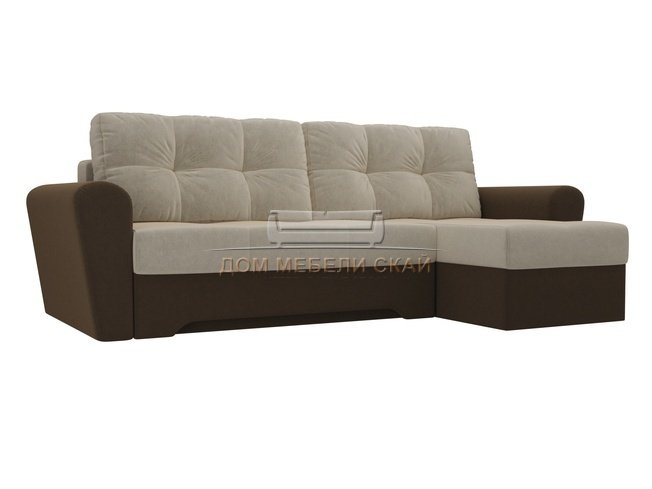 Угловой диван-кровать правый Амстердам, бежевый/коричневый/микровельвет