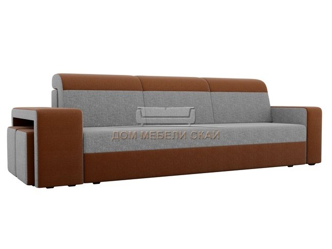 Диван-кровать Модена с двумя пуфами, серый/коричневый/рогожка