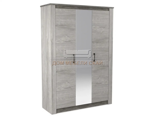 Шкаф 3-дверный с зеркалом Денвер, риббек серый