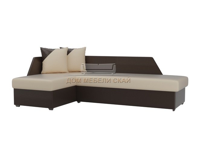 Угловой диван-кровать левый Андора, бежевый/коричневый/экокожа