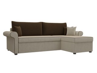 Угловой диван-кровать правый Милфорд, бежевый/коричневый/микровельвет