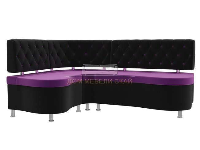Кухонный угловой диван левый Вегас, фиолетовый/черный/микровельвет