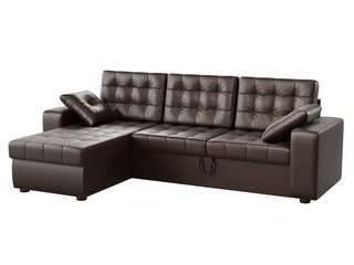 Угловой диван-кровать левый Камелот, коричневый/экокожа
