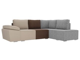 Угловой диван-кровать правый Хавьер, бежевый/коричневый/серый/рогожка