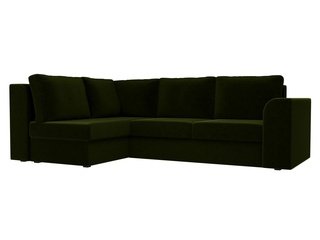 Угловой диван-кровать левый Пауэр, зеленый/микровельвет
