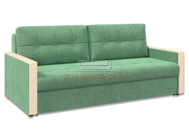 Диван-кровать Норд с декором, зеленый велюр/береза