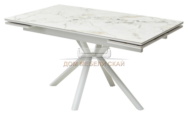 Стол обеденный раскладной МОНАКО 140, белый камень глянец К-11 керамика/белый