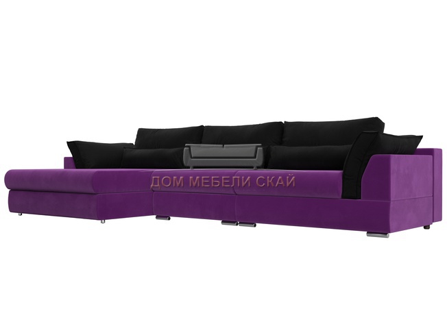 Угловой диван Пекин Long левый, микровельвет фиолетовый/черный