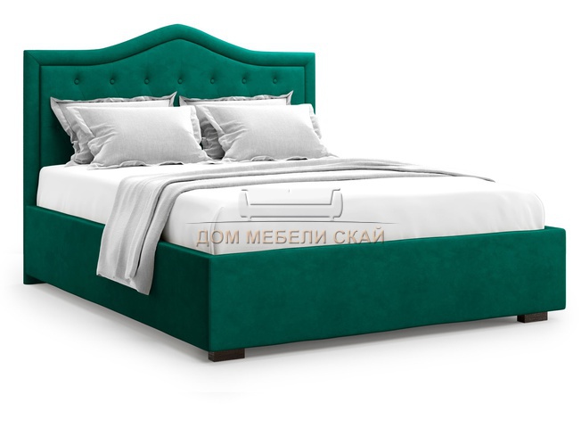 Кровать полутороспальная 140x200 Tibr с подъемным механизмом, зеленый велюр velutto 33