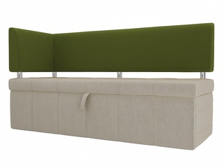 Кухонный диван Стоун с левым углом, бежевый/зеленый/микровельвет