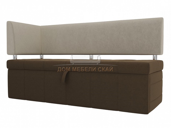 Кухонный диван Стоун с левым углом, коричневый/бежевый/микровельвет