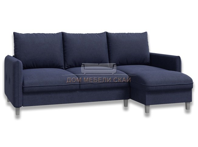 Угловой диван-кровать Лофт компакт, темно-синий велюр
