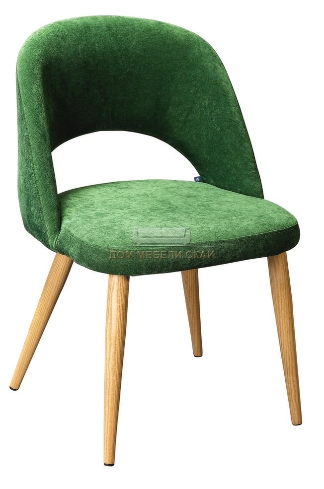 Стул-кресло Lars, велюровый зеленого цвета сканди грин/натуральный дуб