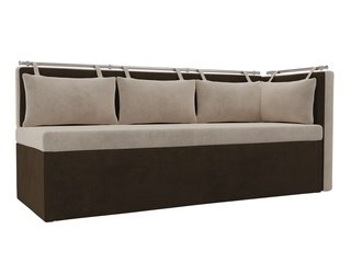 Кухонный угловой диван со спальным местом правый Метро, бежевый/коричневый/велюр