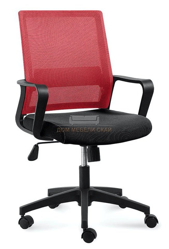 Кресло офисное Бит LB, черный пластик/красная сетка/черная ткань