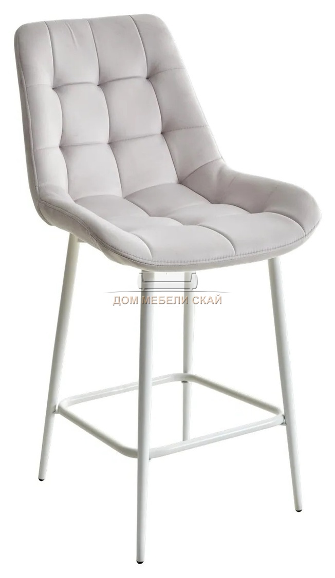 Полубарный стул ХОФМАН, велюровый светло-серого цвета H-09/белый каркас