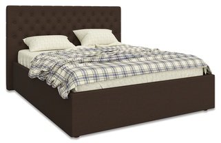 Кровать двуспальная Лофтум 1600 мягкая, коричневая рогожка