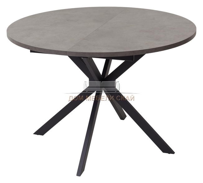 Стол обеденный круглый раскладной Вега D110, бетон чикаго темно-серый/черный каркас
