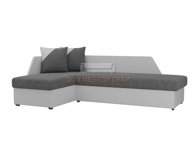 Угловой диван-кровать левый Андора, серый/белый/рогожка/экокожа