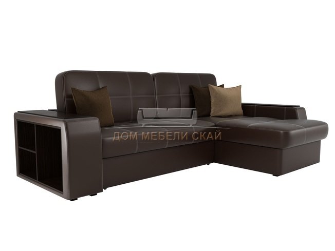 Угловой диван-кровать правый Брюссель, коричневый/экокожа