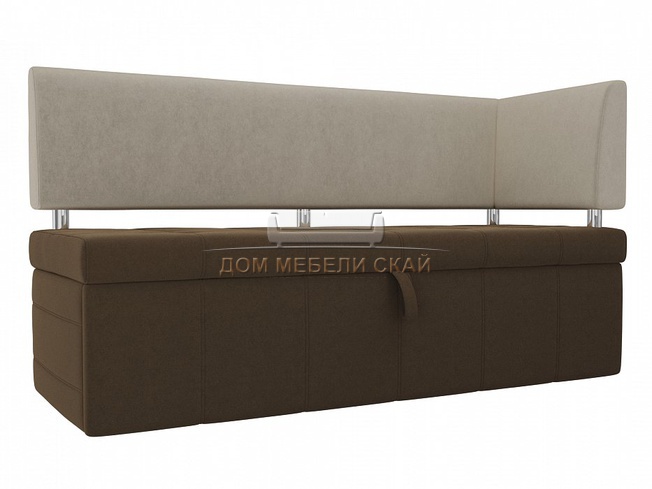 Кухонный диван Стоун с правым углом, коричневый/бежевый/микровельвет