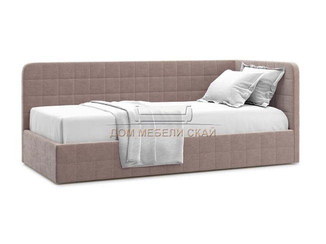 Кровать-кушетка мягкая Tichina 90x200 с ПМ, правая/коричневый велюр velutto 22