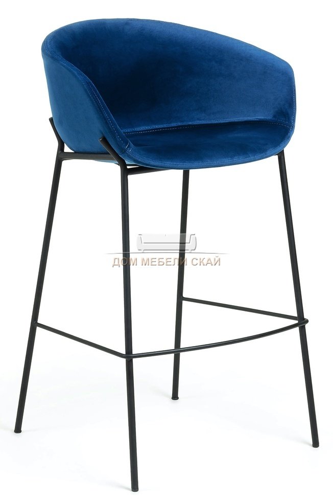 Барный стул Zadine, велюровый синего цвета
