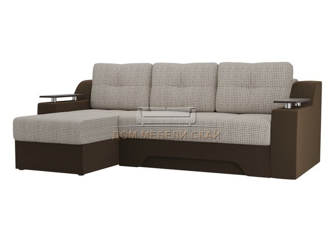 Угловой диван-кровать левый Сенатор, корфу 02/коричневый/рогожка/микровельвет