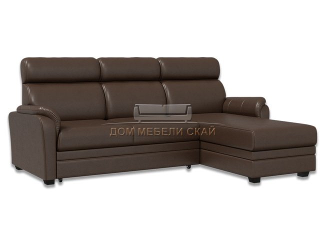 Угловой диван-кровать Омега 2-1, коричневая экокожа