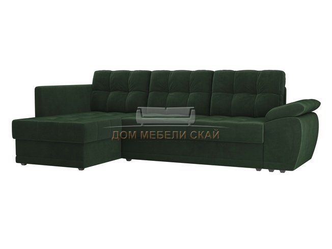 Угловой диван-кровать левый Нэстор прайм, зеленый/велюр