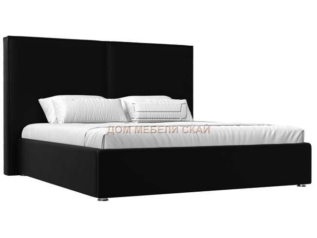Кровать двуспальная 160x200 Аура с ПМ, черная экокожа