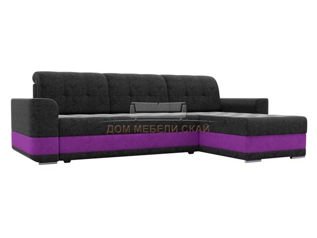Угловой диван-кровать правый Честер, черный/фиолетовый/микровельвет