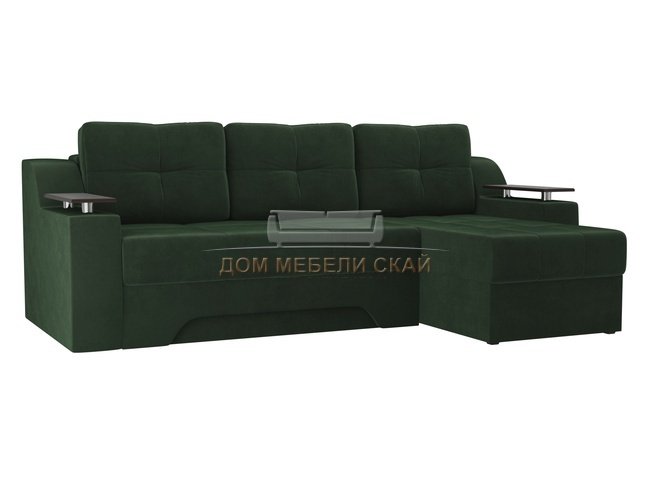 Угловой диван-кровать правый Сенатор, зеленый/велюр
