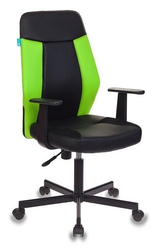 Кресло офисное CH-606, черная экокожа/салатовая ткань