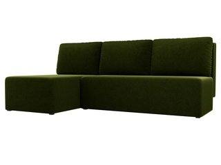 Угловой диван-кровать левый Поло, зеленый/микровельвет