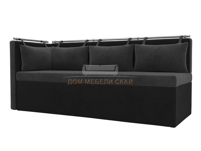 Кухонный угловой диван со спальным местом левый Метро, серый/черный/велюр