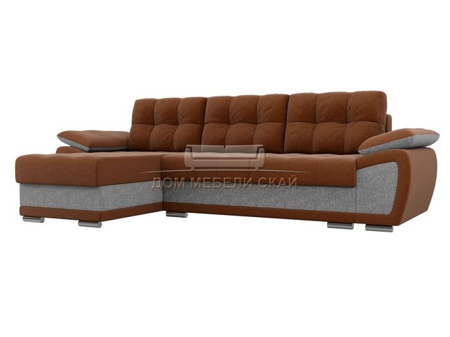 Угловой диван-кровать левый Нэстор, коричневый/серый/рогожка