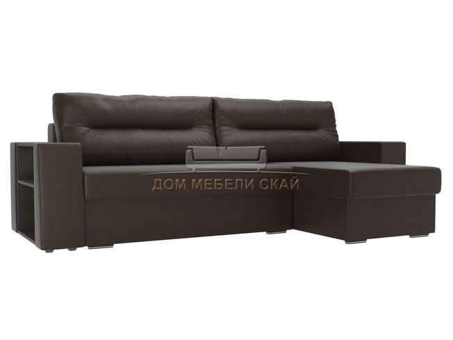 Угловой диван-кровать правый Эридан, коричневый/экокожа