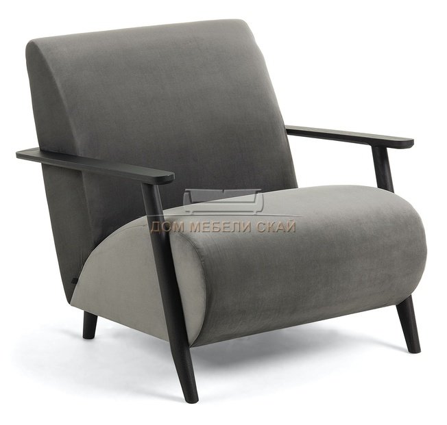 Кресло Marthan, серый бархат подлокотники черные