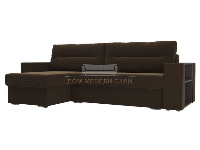 Угловой диван-кровать левый Эридан, коричневый/микровельвет