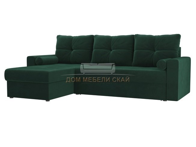Угловой диван-кровать левый Верона, зеленый/велюр