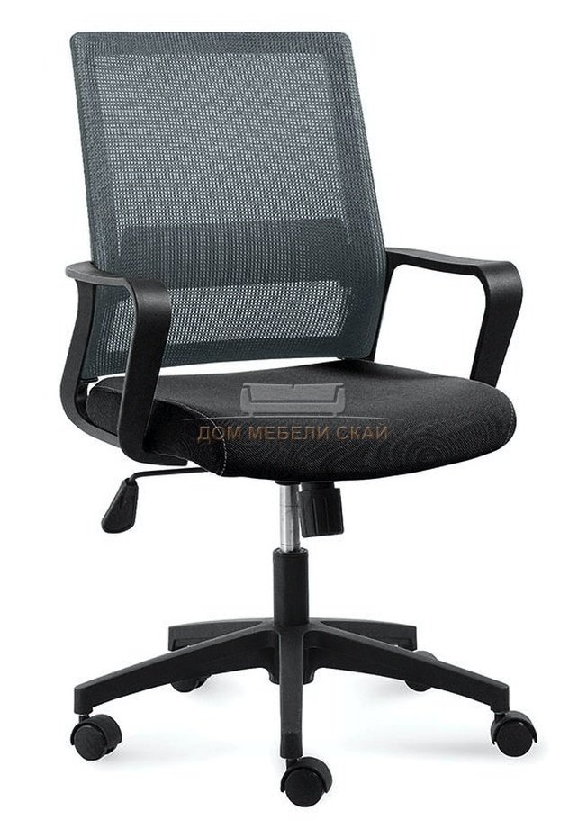 Кресло офисное Бит LB, черный пластик/темно серая сетка/черная ткань