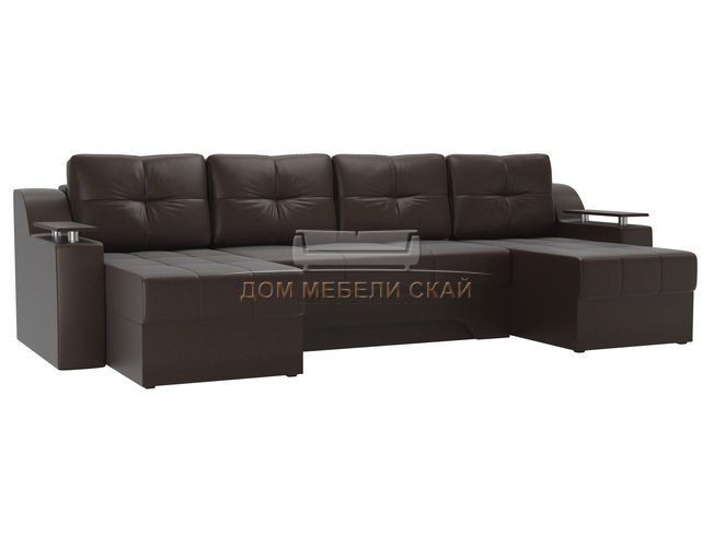 П-образный угловой диван Сенатор, коричневый/экокожа