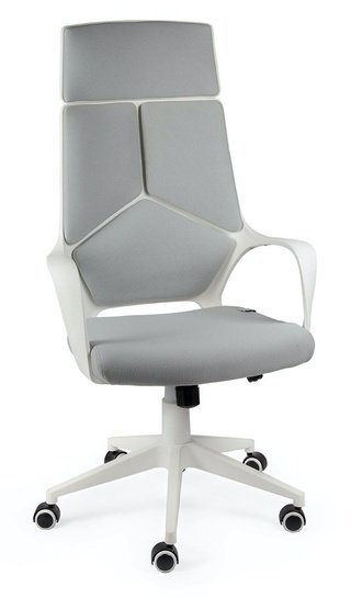 Кресло офисное IQ, white/grey/белый пластик/серая ткань