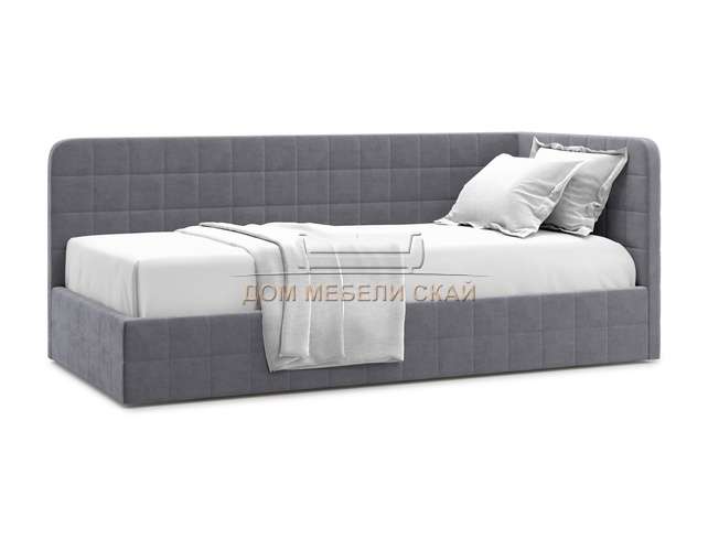 Кровать-кушетка мягкая Tichina 90x200 с ПМ, правая/серый велюр velutto 32