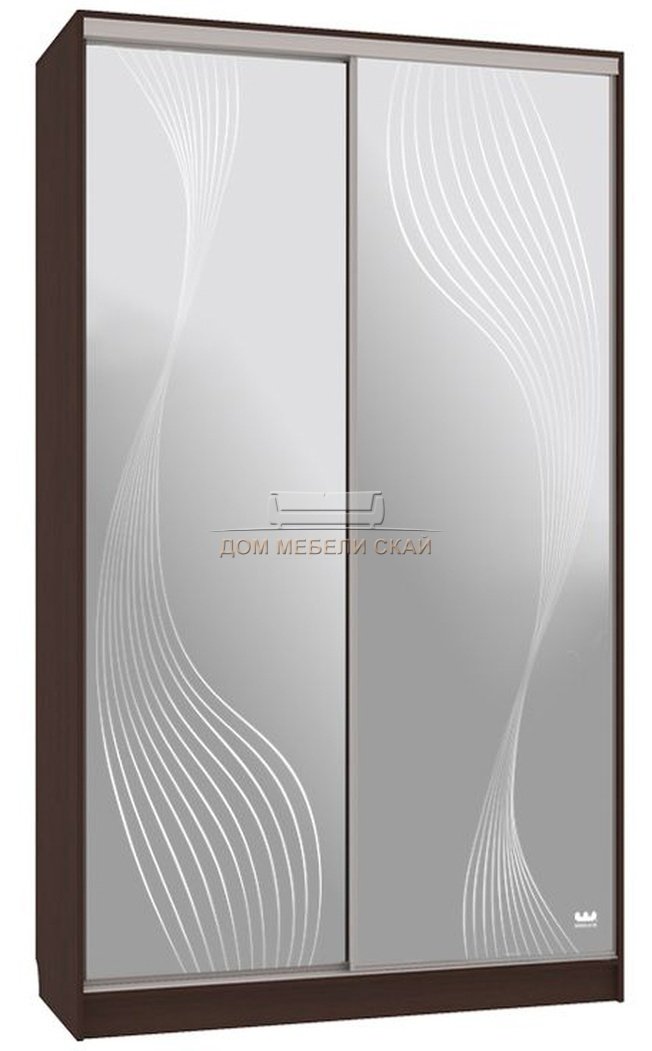 Шкаф-купе 2-дверный зеркальный Рио 4-600, венге/волны 1